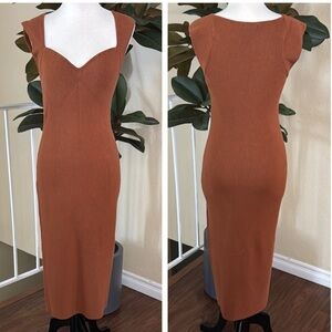 Banana Republic Sweetheart Midi Ribbed Knit Sleeveless Rust Brown Dress Size XS